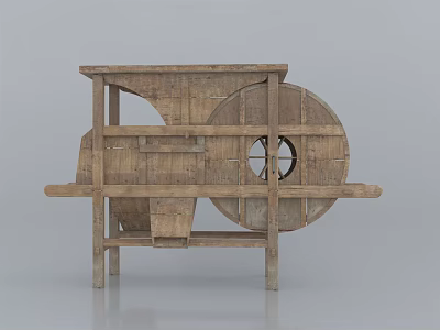 Traditional Agricultural Equipment With Classic Wooden Wheel And Frame Structure 3d model