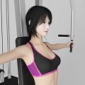 Woman Working Out On Fitness Machine Wearing Sport Bra And Shorts