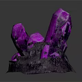Decorative Ornament Set With Pink Crystal Cluster On Dark Stone Base And Purple Luster