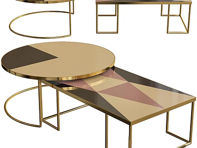 Modern Coffee Table With Gold Frame And Multicolor Geometric Pattern Top Design 3d model