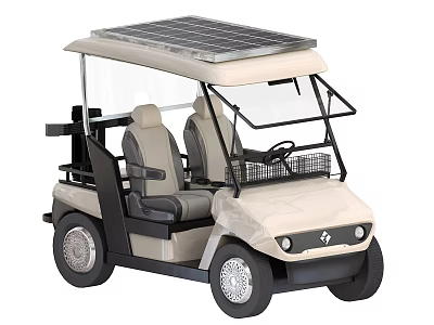 Beige Golf Cart With Solar Panel Roof Transparent Windshield And Two Seats 3d model