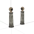 Pair of Vintage Stone Pillars With Spherical Top And Eye Design
