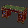 Elegant Traditional Red Desk With Green Top Carved Drawers And Gold Handles