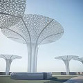 Modern Pergolas Featuring Intricate Openwork Canopy And White Columns In Landscaped Area