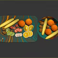 Colorful Commercial Fruit Display Trays with Bananas Oranges and Berries for Catering Services
