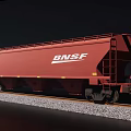 Red BNSF Freight Train Car with Number 486239 on Railway Track with Gravel