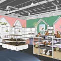 Shopping Mall Store with Pink Exterior Cookies Display and Decorative Shelves