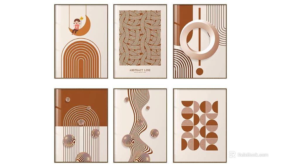 Modern Abstract Wall Art Prints With Geometric Patterns And Cartoon Character Design 3d model