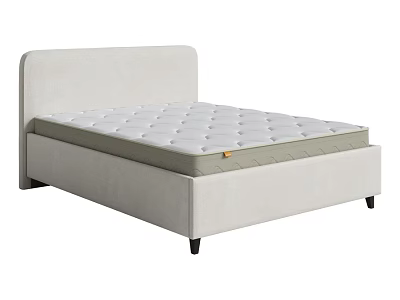 Double Bed with Beige Frame Simple Design Mattress Diamond Stitching and Black Legs 3d model