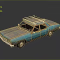 Vintage Rusty Turquoise Car With Roof Rack And Worn Exterior On Dark Reflective Surface