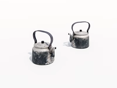 Two Vintage Silver Kettles With Black Handles On White Background 3d model
