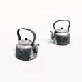 Two Vintage Silver Kettles With Black Handles On White Background 3d model