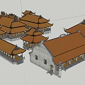 Ancient Chinese Architectural Complex With Curved Roofs And Courtyard Layout 3d model