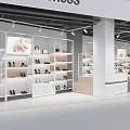 Modern Shoe And Bag Boutique With White Shelves Display Counter And Spotlights