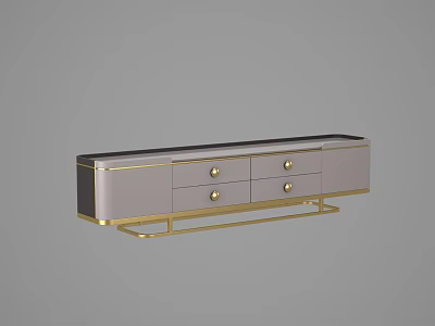 Modern Elegant TV Stand With Gray Panel And Gold Metal Drawers For Living Room 3d model