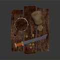 Rustic Wooden Table With Wooden Bucket Clay Pot And Knife On Top