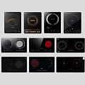 Modern Kitchen Induction Cooktops With Various Designs Black Glass Panels Control Knobs And Heating Zones 3d model