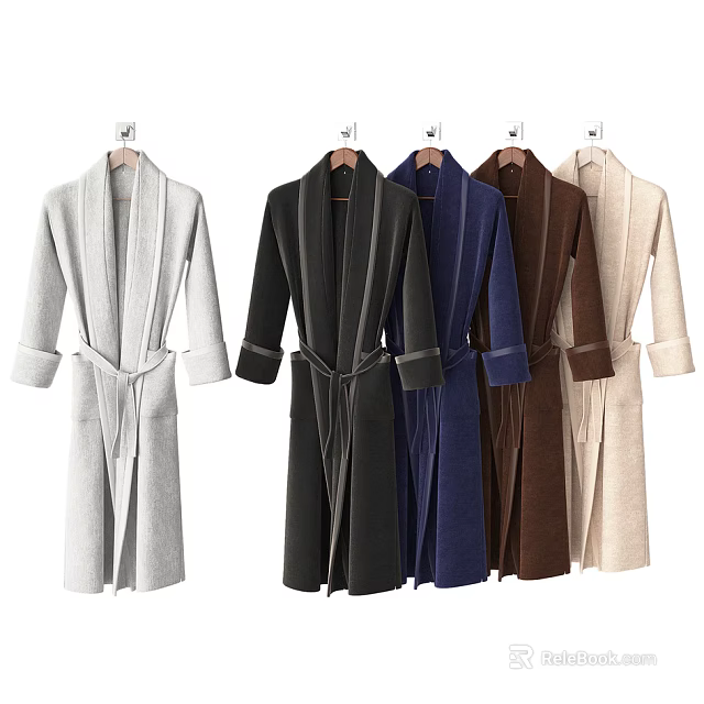 Classic Long Sleeve Belted Robes In Various Soft Colors For Comfortable Wear 3d model 