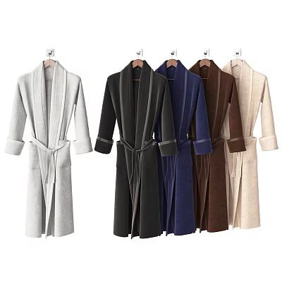 Classic Long Sleeve Belted Robes In Various Soft Colors For Comfortable Wear 3d model