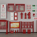 Comprehensive Fire Fighting Equipment Display With Hydrants Extinguishers Cabinets And Signs 3d model
