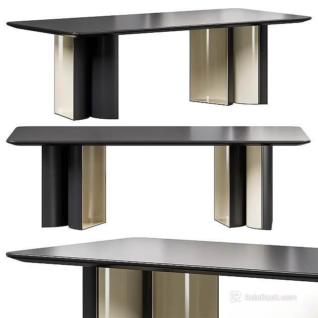 Modern Dining Table Set With Black Tabletop And Metallic Gold Legs Design 3d model
