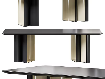 Modern Dining Table Set With Black Tabletop And Metallic Gold Legs Design 3d model