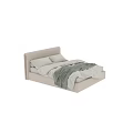 Beige Fabric Single Bed with Metal Frame Headboard White Pillows and Gray Blanket