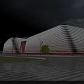 Aerial Planning For Modern Architectural Complex With Geometric Striped Facade Red Base And Open Space Design