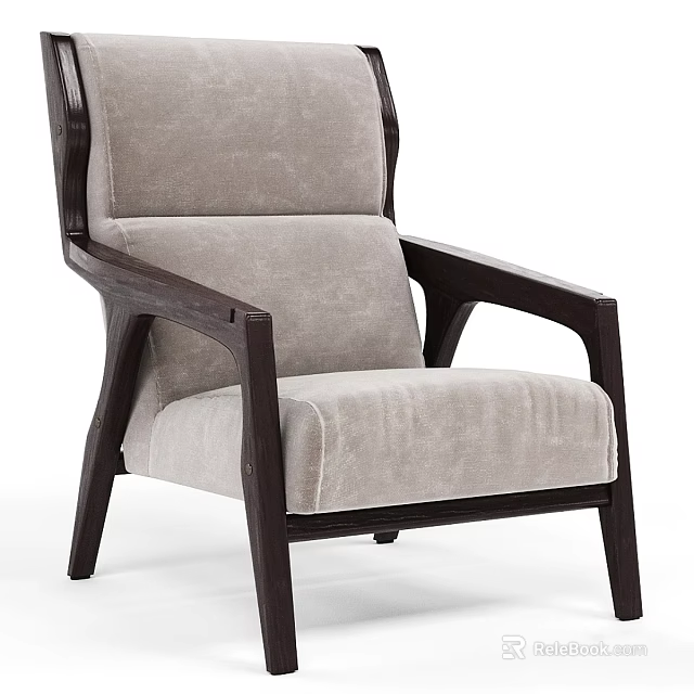 Comfortable Light Gray Fabric Accent Chair With Dark Wooden Frame And Sleek Design 3d model 