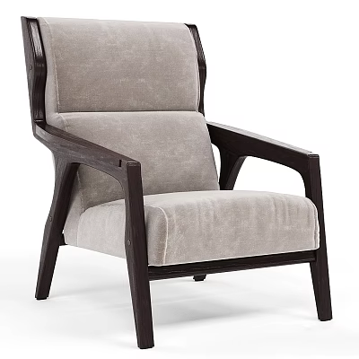 Comfortable Light Gray Fabric Accent Chair With Dark Wooden Frame And Sleek Design 3d model