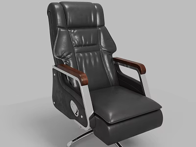 Black Leather Office Chair With Wooden Armrests And Metal Frame For Modern Comfortable Use 3d model