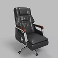 Black Leather Office Chair With Wooden Armrests And Metal Frame For Modern Comfortable Use