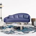 Modern Blue Sofa With Marble Coffee Table And Accent Chairs Set 3d model