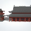 Ancient Chinese Traditional Architecture With Classic Roof Red Pillars And Overhanging Eaves