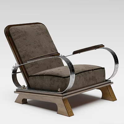 Modern Leisure Chair With Brown Fabric Cushion And Chrome Metal Frame 3d model