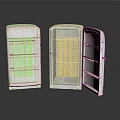 Vintage Electronic Appliances Refrigerators With Closed And Open Doors And Internal Shelves