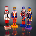 Set of Colorful Nutcracker Dolls with Traditional Soldier and King Costumes on Wooden Bases