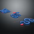 Blue Snakes With Red Heads Slithering On Shiny Black Background 3d model
