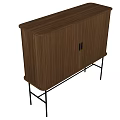 Minimalist Natural Wood Entryway Cabinet Sideboard With Double Doors And Black Metal Legs
