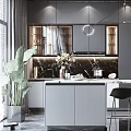Elegant Modern Bar Counter With Marble Top Pendant Lights And Black Stools In Stylish Interior