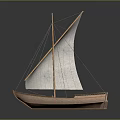 Traditional Wooden Sailboat Watercraft With White Canvas Sail And Classic Hull Design