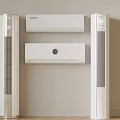 White Wall Mounted Air Conditioners And Tower Fans For Modern Room Interior