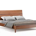 Modern Walnut Wooden Double Bed With Gray Pillows And Simple Design