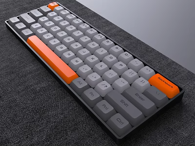 Mechanical Keyboard With Gray White And Orange Keycaps Compact Layout Design 3d model