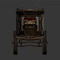 Vintage Wooden Carriage With Decorative Golden Patterns Black Roof And Red Seats