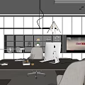 Modern Office Interior Workspace with Desk Apple Computer Office Chair and Bookshelf Lighting