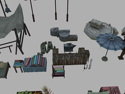 Other Outdoor Camping Gear Including Tent Folding Tables Chairs Umbrella Mats And Crates 3d model