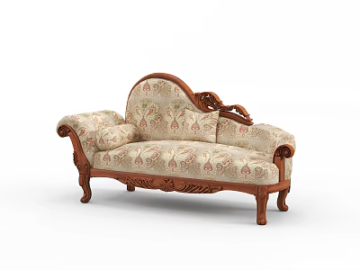 Ornate Classic Chaise Lounge Featuring Carved Wooden Frame And Floral Fabric Upholstery 3d model