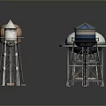 Various Water Tower Models With Diverse Designs And Metal Frame Structures