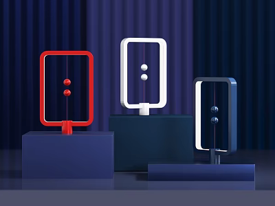 Modern Commercial Equipment With Red White Blue Units On Blue Display Stands And Dark Background 3d model